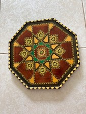 Vintage Moroccan Inlaid Wood Lacquered Octagonal Serving Tray  13