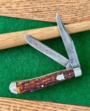 Beautiful Vintage No Stamp (made by Camillus) Rogers Bone Trapper Pocket Knife picture