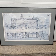 Vintage 1909 York Railway Museum Large Framed Locomotive Blueprint Print E850  picture