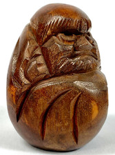 Daruma Statue Figurine Wood Carving Japan Artist Signed Angular Design Unique picture