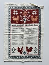 Vintage 1988 Kay Dee Linen Calendar Tea Towel Roosters Folk Art Country 24x16 picture