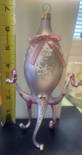 Vintage De Carlini Italy Glass Octopus Christmas Ornament Pink Silver 8