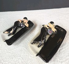 Vtg Art Deco Reclining Lady Ceramic Ashtrays Trinket Dishes MCM Japan Pair of 2 picture