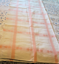 Vintage Ivory Linen Fabric w/ Peach Woven Design  58