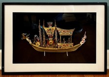 Borneo Dayak Tribe SHIP OF THE DEAD Wood & Gutta-Percha Rubber Ship Model FRAMED picture