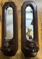 Pair of Vintage Mirror Candle Holder Wood Wall Sconces, Rustic Cottagecore picture