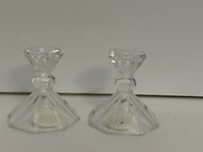 Pair of 24% Lead Crystal Candle Holders Octagon Shape Base picture