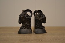 Pair of Vintage Brass Bronze Ram Head Bookends  picture