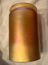 Signed STEUBEN Gold Aurene Cylinder Art Glass Light Fixture Lamp Shade 3-1/4” Fi picture