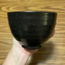 Vintage Mino Japan Black Ceramic Tea Bowl Iridescent Non-Uniform Oil Spot Glaze picture