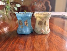 RARE Set 2 Antique 1899 Northwood Chrysanthemum Sprig Toothpick Holders picture