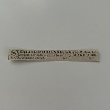 Blake Bros. & Co. Sterling Exchange Glynn Mills 1860 Boston Clipping TAJ7-S61 picture