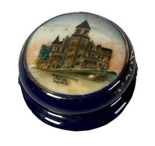 AUGUSTA MAINE ME Antique POST OFFICE Souvenir COBALT DRESDEN Trinket Box picture