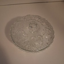 Vintage KIG Malaysian Clear Glass 5” Round Hearts&Roses Candy Dish Bowl with Lid picture