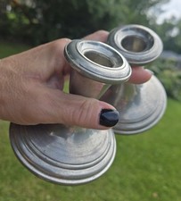 Vintage GORHAM pewter Tapered Candle Holders Weighted Base 4 In Squatty picture