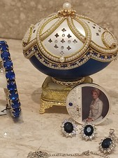 Princess Diana Collectible FABERGE egg MUSIC box Sapphire Bracelet Coin Jewelry picture
