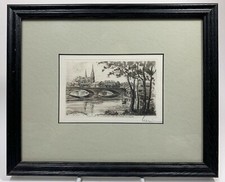ANTIQUE Chartres La Cathedrale Vue Des Rives De L’eure Signed Etching 4.75