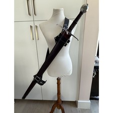 Kingston Arms Tourney Steel Longsword w Leather Baldric Harness & Scabbard Ren picture