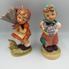 1950s vintage Figurines Girls Set of two Multicolor Good Ceramic hand painted picture