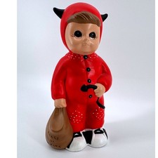 Brenda Signed Ceramic Devil Boy Halloween Figurine Red Small Trick or Treat Bag picture