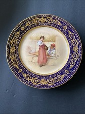 Antique Royal Vienna Beehive Mark Germany Porcelain Cabinet Plate Blue Cobalt picture