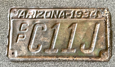 RARE 1934 ARIZONA CP LICENSE PLATE ORIGINAL HEAVY WEAR HOLES RESTORATION NEEDED  picture