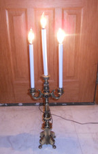 Vintage L&L WMC French Empire Brass Bouillotte Table Lamp 3 Light Heavy Brass picture