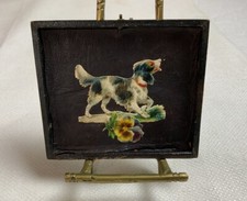 Vintage Antique Victorian Die Cut Ephemera Framed, Half Union Case, Dog, Pansy picture
