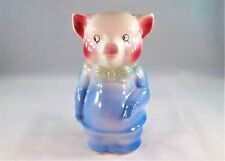 Vintage Royal Copley Little Pig In Blue Apron & Bow Tie Ceramic Bank picture