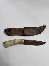 VTG Hunting Knife W/ Bone Handle & Edge Brand Sheath AS IS picture