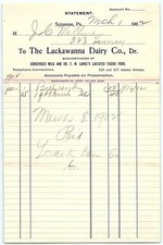 Vintage 1902 Lackawanna Dairy Co. Scranton PA billhead picture