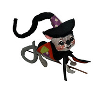 Vintage 1965 Annalee Small Halloween Witch Mouse Flying on Broom Doll-READ DESC picture