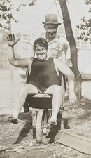 Man in a Wheelbarrow Fun Happy Guys Vintage Photo picture
