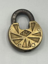 Antique 1920s F-S Fraim Slaymaker Brass Pancake Padlock Art Deco Sunburst NO KEY picture