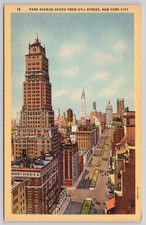 New York City NY Park Avenue South 57th Street Linen Postcard 1933 picture