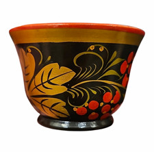 Vintage Russian Khokhloma Miniature Lacquered Wood Shot Glass Cup Charka USSR  picture