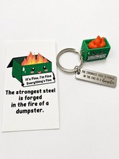 Green Dumpster Fire Humor Keychain Keyring w/ Metal Quote Tag, Plastic/Metal picture