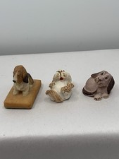 3 Very Tiny Miniature  Basset Hound Dog Figurines Resin Collectible picture