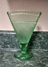 Vintage Depression Green Uranium Glass Fan Vase Beautifully Etched 7