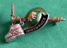 VTG Switzerland Innsbruck Alpine Edelweiss Hat Pin Brooch Hiking Boot  Souvenir picture