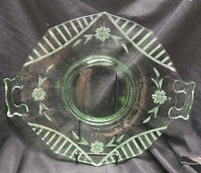 Vintage Green Depression Glass Octagon Handled 12