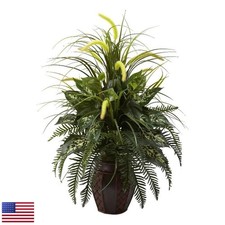 Nearly Natural 6727 3ft Mixed Greens & Cattails with Planter - Green picture