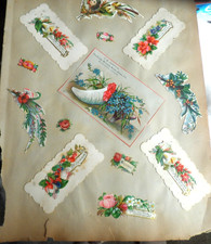 1876 Antique Scrapbook Page-SCRAPS ON BOTH SIDES - FLOWERS, CALLING CARDS & MORE picture