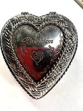 Brighton Trinket Box Puffy Heart Shape Silver Hinged Lid Heavy Unlined picture
