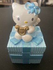 Vintage 1976 ,2001 Hello Kitty Trinket Box Blue Gift Box By Sanrio 3 7/8 Tall picture
