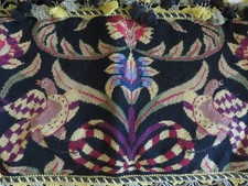 Huge Aubusson style Needlepoint Pillow Folk Art on BLACK NWOT w Birds & Florals picture