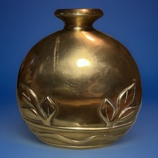 Vintage Dolbi Cashier 10 “ Tall 9”Wide Solid Brass Round Korean Vase 1980 VGC picture