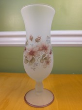 Vintage Viking Glass Vase Frosted Floral & Berry Footed Vase Satin Cottage Core picture