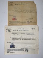 Vintage 1958 French Birth Certificate Extract & Copy w/ Revenue Stamp picture
