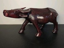 Vintage Hand Carved Wood Water Buffalo Figurine Mid Century Asian Art Sculpture picture